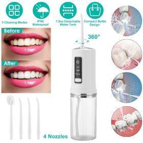 Portable Water Flosser Cordless Rechargeable Dental Oral Irrigator Waterproof Teeth Cleaner with 3 Modes 4 Nozzles 7.8oz Detachable Water Tank for Tra