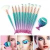 10 mermaid-gradient blue with fan-shaped brush + small fish (makeup brush)