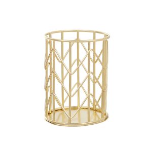 Metal Iron Penholder Office Storage And Sorting Basket Stationery Makeup Brush Storage Bucket Multifunctional Penholder (Color: Golden, style: Decorative Pattern)