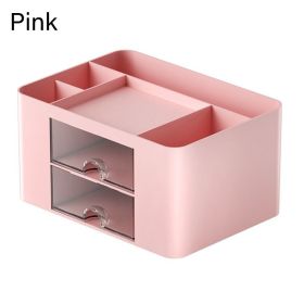 1pc Desktop Storage Drawers Cosmetic Makeup Organizer, Jewelry Display Box, Large Capacity Storage Box With Transparent Drawer, Pen Holder, Office Sta (Color: Pink)