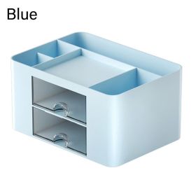 1pc Desktop Storage Drawers Cosmetic Makeup Organizer, Jewelry Display Box, Large Capacity Storage Box With Transparent Drawer, Pen Holder, Office Sta (Color: Blue)