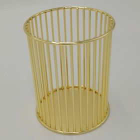 Metal Iron Penholder Office Storage And Sorting Basket Stationery Makeup Brush Storage Bucket Multifunctional Penholder (Color: Golden, style: Vertical Payment)