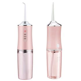 Water Flosser Cordless Dental Oral Irrigator Waterproof Teeth Cleaner with 3 Modes 4 Nozzles 7.44oz Detachable Water Tank for Travel Home (Color: Pink)