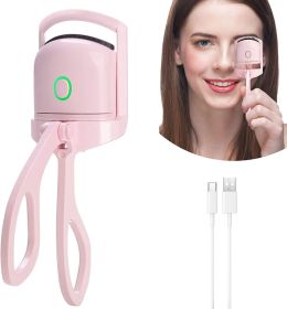 Eyelash Curler Portable Electric Heated Comb Eye Lash Long Lasting Eyelashes Curls Thermal Eyelash Curler Makeup Tools Heated Eyelash Curlers; Recharg (Color: Pink)